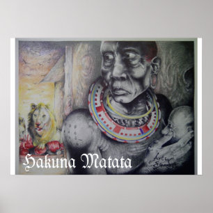 Madre e hijo masái con arte de león impreso/gráfic