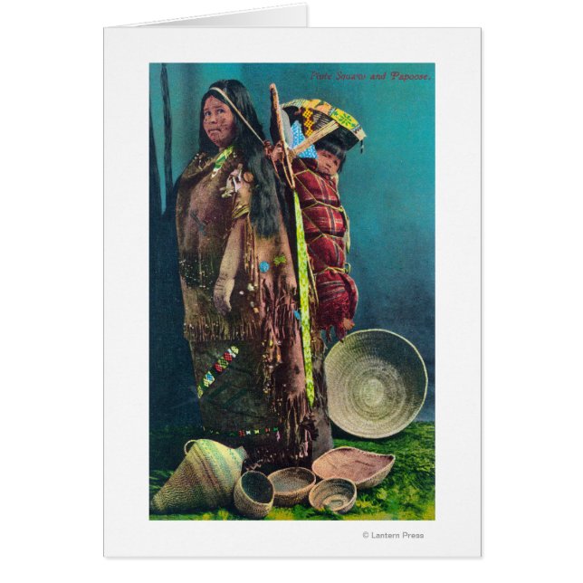 Madre e hijo nativos de Piuta en un papoose (Frente)