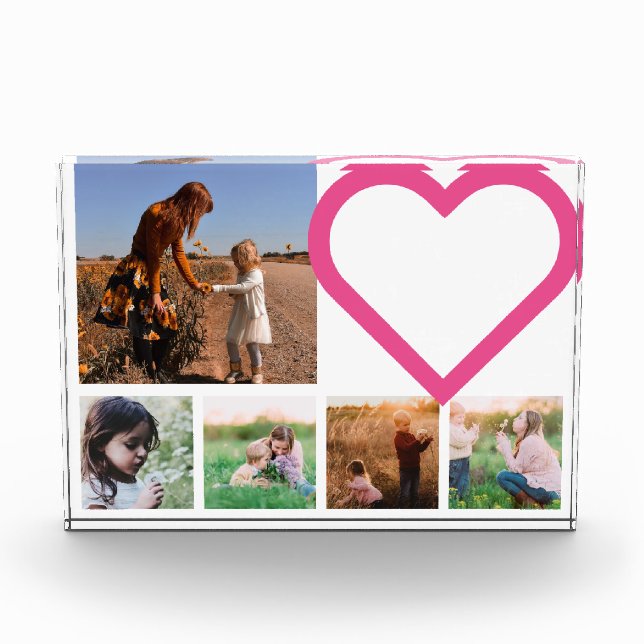 Madre Familia Foto Corazón Rosa Moderno (Anverso)