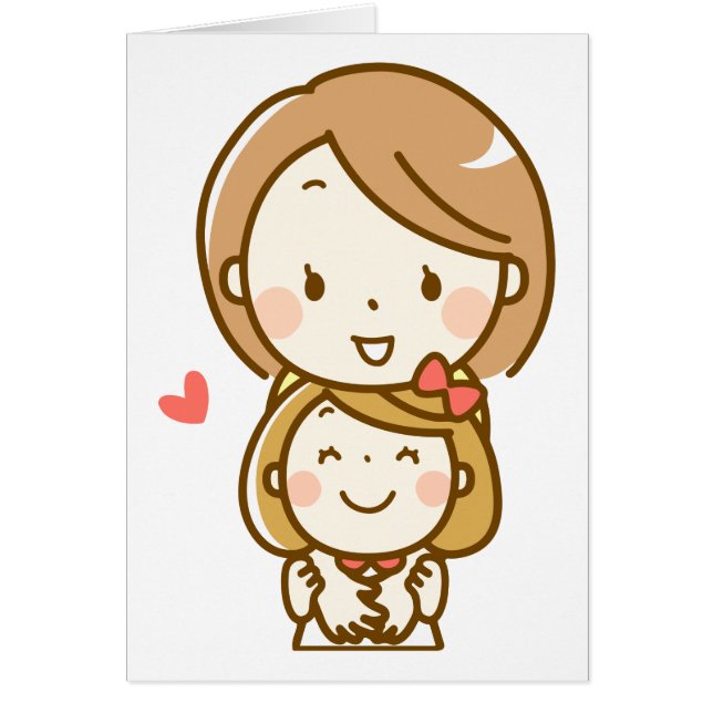 Madre feliz e hija que abrazan, padre, amor (Frente)