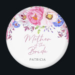 Madre floral de Rubor del imán de la novia<br><div class="desc">Celebre la Madre de la Novia con este imán elegante con flores de color rosa y azul suave sobre un fondo blanco y fresco. Este imán personalizado, acentuado por un guión elegante, es un punto de referencia para fiestas de boda, duchas de novias o cenas de ensayo. Un regalo perfecto...</div>