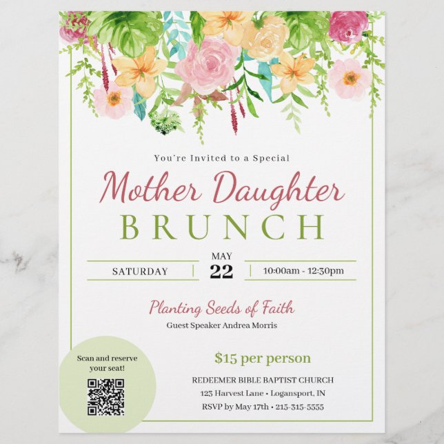 Madre floral primaveral Hija Iglesia Brunch Flyer (Frente)