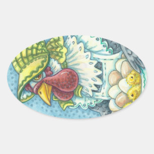 Madre Hen, Huevos y Chicas PEGATINAS Oval, Hoja