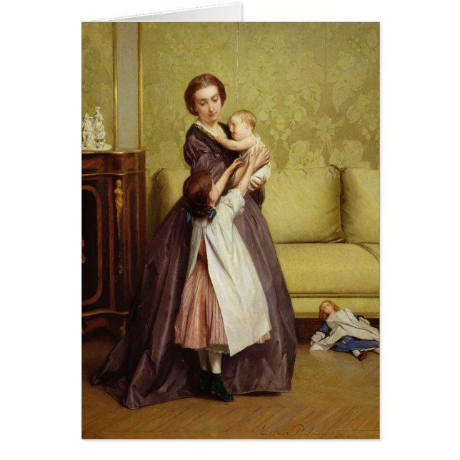 Madre joven con sus niños en un salón (Frente)