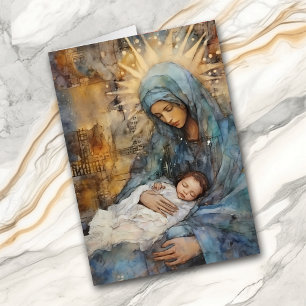 Madre María con tarjeta de Navidades Baby Jesus