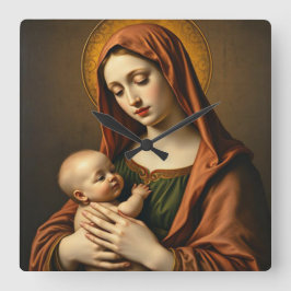 Madre María y niño Jesús reloj de pared