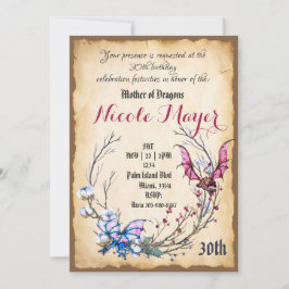 Madre medieval de Dragón Invitación a los 30 años