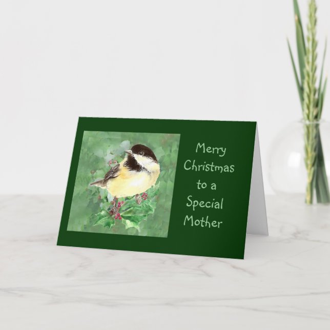 Madre Navidad Chickadee Bird Holly Nature Art (Anverso)