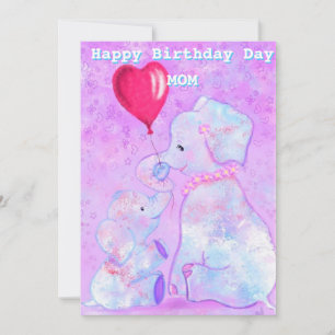 Madre tarjeta de cumpleaños feliz mamá elefante y