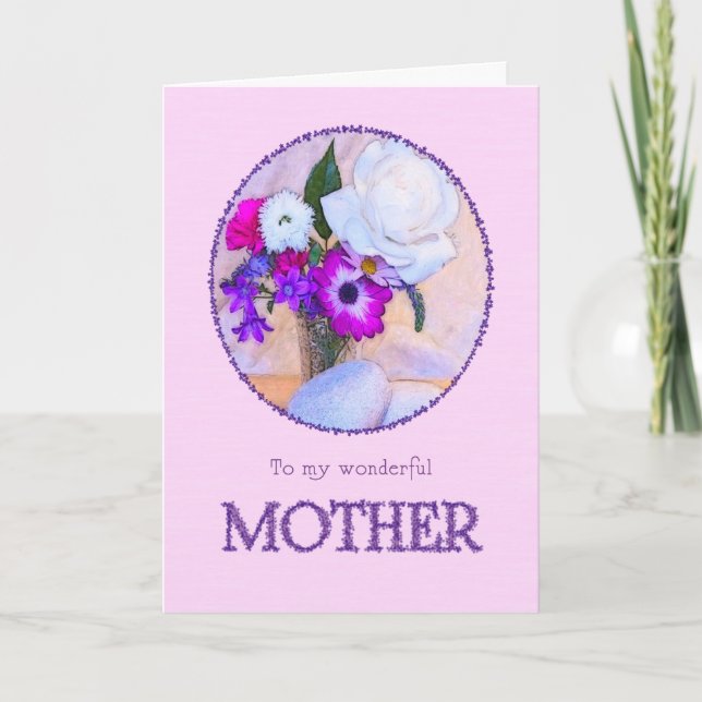 Madre, tarjeta de la madre con flores pintadas. (Anverso)