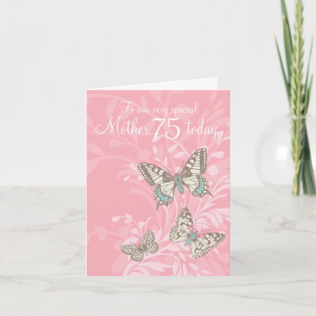 Madre tarjeta de mariposas de 75 años (Anverso)