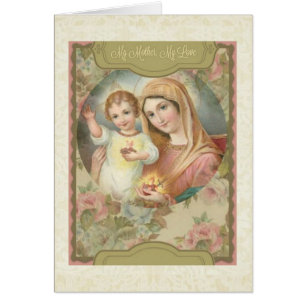 Madre Virgen María con tarjeta de Jesús del Niño