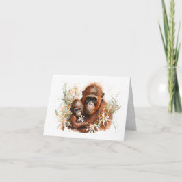 Madre y bebé Chimp con tarjeta de saludo de flores