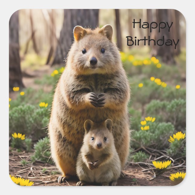 Madre Y Bebé Quokka, Pegatinas De Cumpleaños (Anverso)
