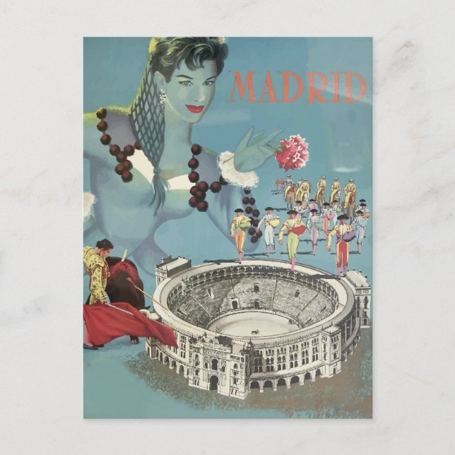 Madrid, España Viaje con tarjeta postal (Anverso)