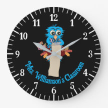 Maestría de Lechuza Azul Aula Reloj de pared negra