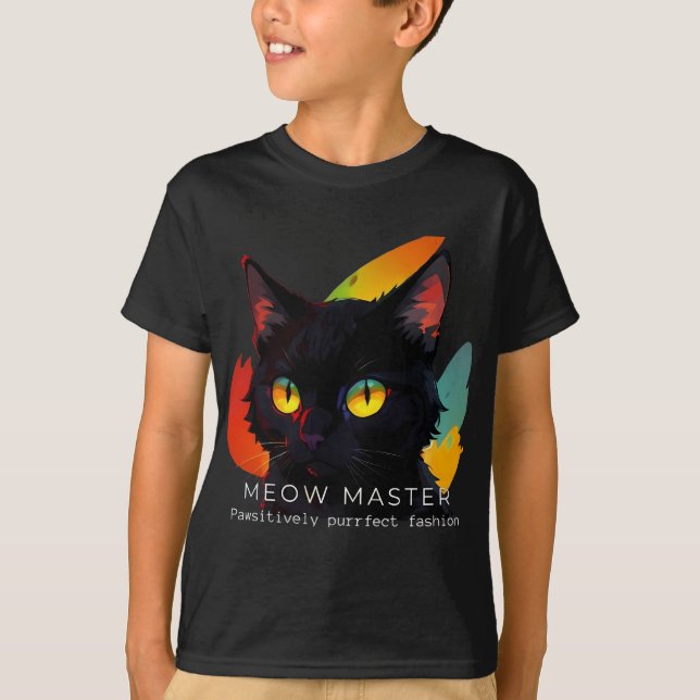 Maestría de Meow | Camiseta de gato de niño oscuro (Anverso)