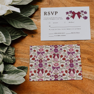 Magenta Bow Floral Wedding RSVP Comida Elección