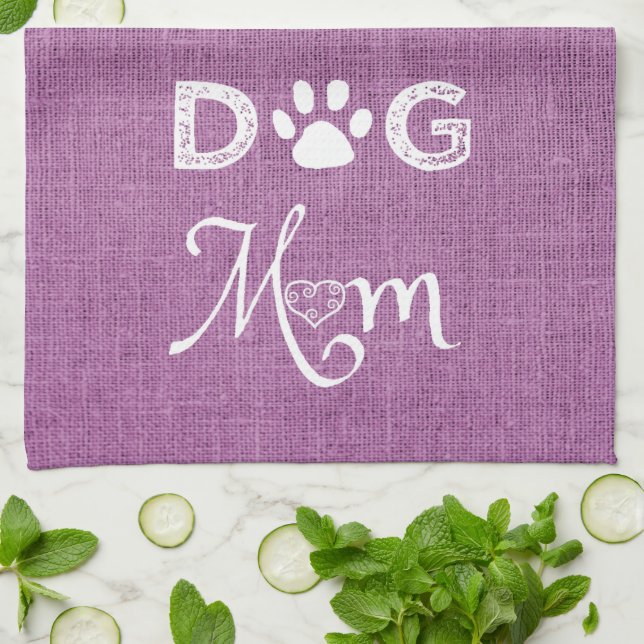 Magenta Burlap Dog Mom Kitchen Toalla (Doblado)