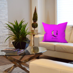 Magenta clásica acuarela monograma almohada de lan