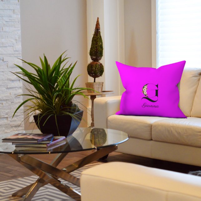 Magenta clásica acuarela monograma almohada de lan (Subido por el creador)