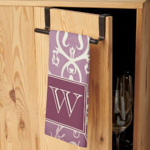 Magenta Elegant Flourish Monograma Toalla
