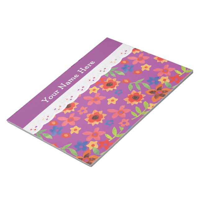 Magenta floral personalizado, Bloc de notas de enc (Lado Derecho)