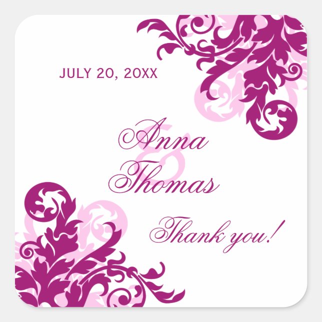 Magenta Florece Boda Favor Pegatinas (Anverso)