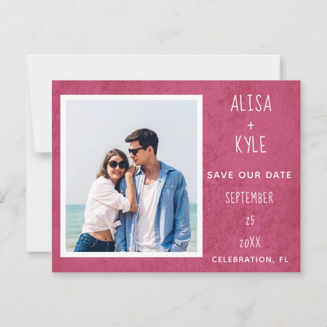 Magenta Modern Photo Save the Date (Anverso)