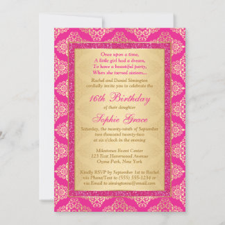 Magenta Pink, Damasco de Oro Invitación a los 16 c