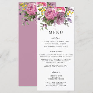 Magenta Pink Morple Floral Boho Slim Menú Boda