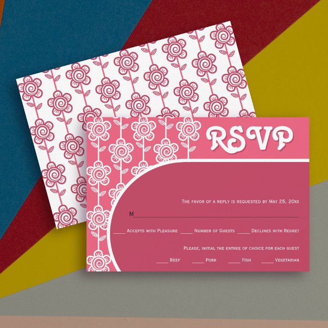 Magenta retro groovy y boda rosa 70 RSVP (Subido por el creador)