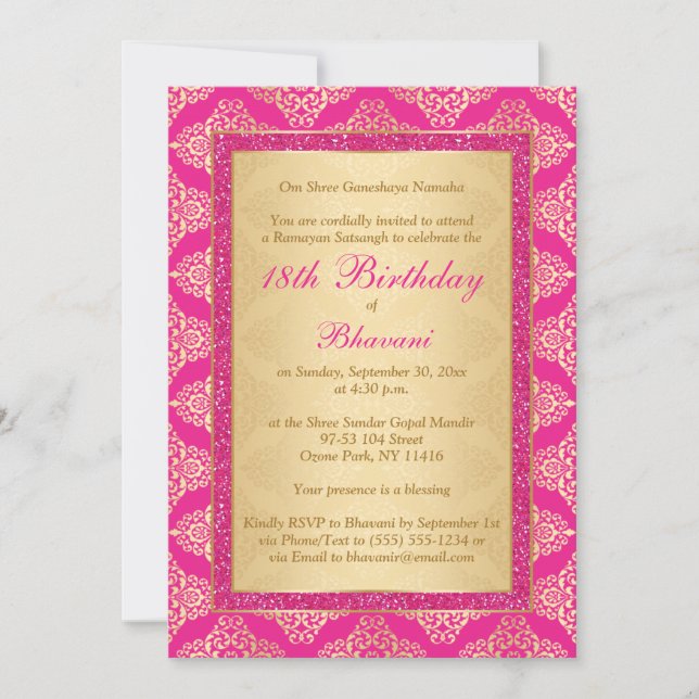 Magenta Rosa, Damasco de oro Invitación a los 18 a (Anverso)