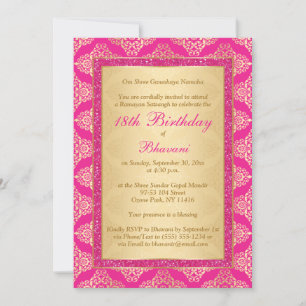 Magenta Rosa, Damasco de Oro Invitación a los 18 A