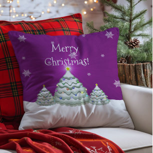 Magenta Snowy Christmas Tree Cojín decorativo