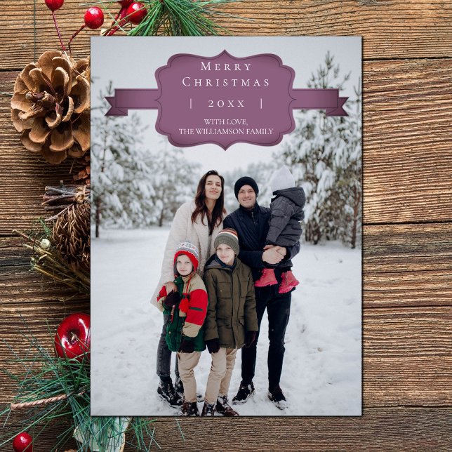 Magenta Tarjeta fotográfica navideña moderna y sen (Magenta Modern and Simple Christmas Photo Card)