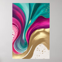 Magenta y arte acuarela abstracta de oro