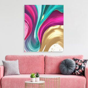 Magenta y arte acuarela abstracta de oro
