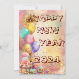 Magia de Año Nuevo con tarjeta de globos y petardo