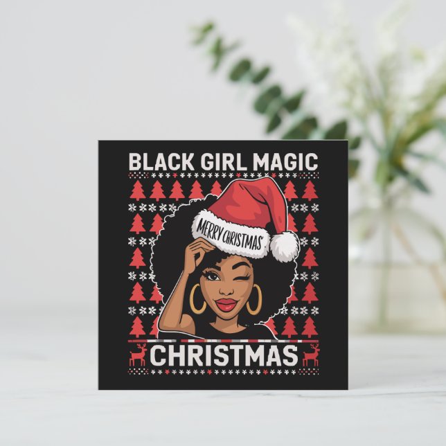 Magia de Chica Negra Feliz Navidad Afroamericana  (Anverso de pie)