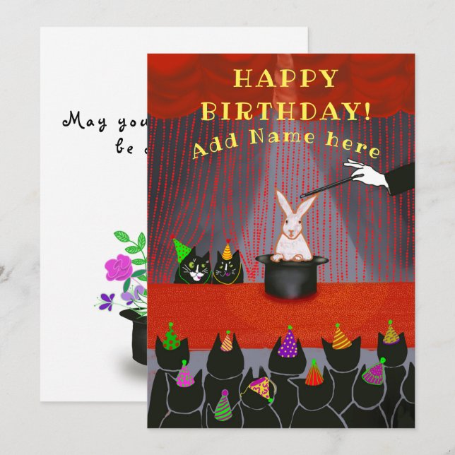 Magia de gato cumpleaños cualquier año Tarjeta pla (Anverso / Reverso)