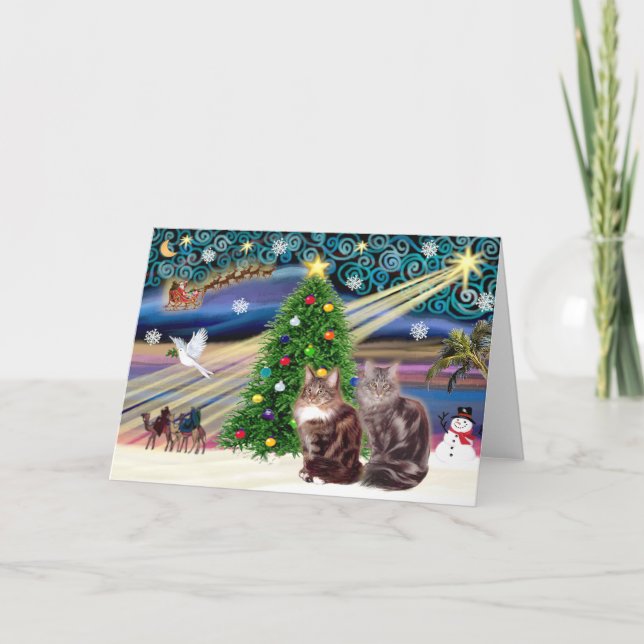 Magia de Navidad - Dos gatos Maine Coon (Anverso)