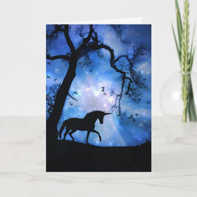 Magia tarjeta de cumpleaños feliz de unicornio (Anverso)
