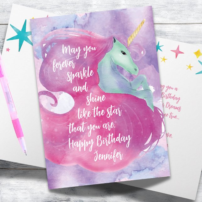 Magia tarjeta de cumpleaños Unicornio para Chicas (Magical Unicorn Birthday Card for Girls)
