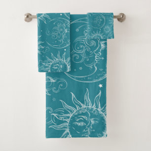 Magia Teal Vintage Celestial Sol Luna Estrellas