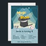 Magic Show Kids 8Birthday Party Invitation Card<br><div class="desc">La carta de invitación de la fiesta de cumpleaños 8 del Magician Show kids muestra una escena mago inundada de luz azul enmarcada por una cortina roja. 🖹 Insertar su texto 🎨 Editar color de relleno o fondo y color de elemento 📧 consultar sobre un diseño personalizado beatecisse@kbmd3signs.com 🌐 Visita...</div>
