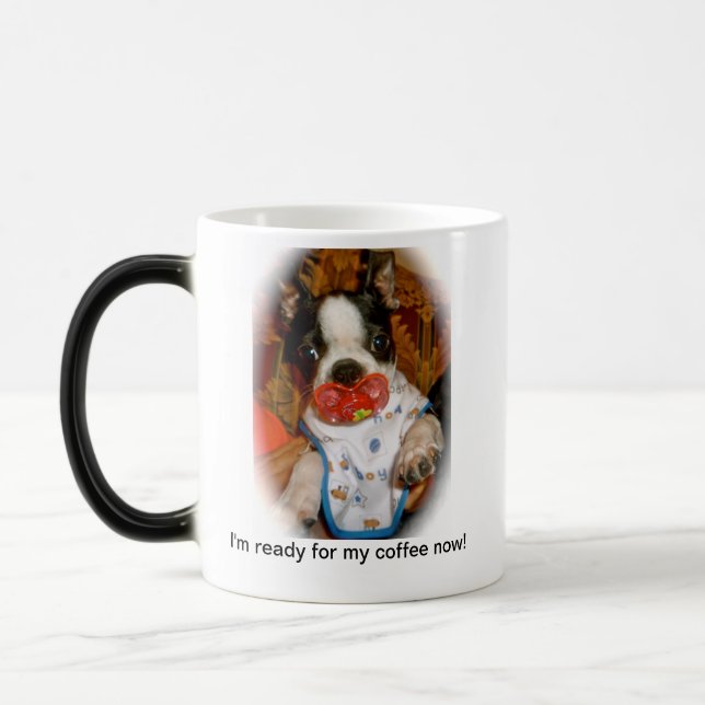 Mágica Perrito de Boston con la taza de Binky (Izquierda)