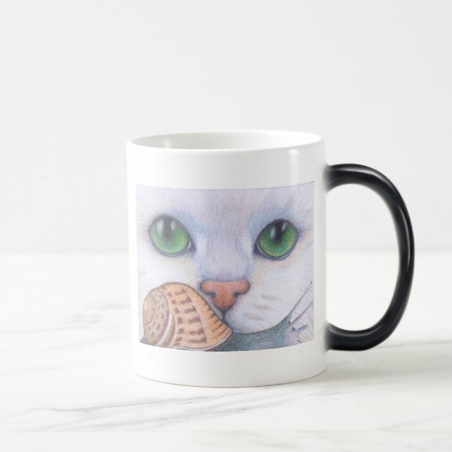 Mágica Taza blanca del gato y del caracol (Derecha)