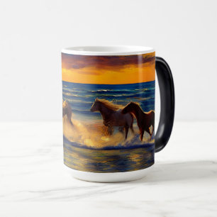Mágica Taza Caballos Al Atardecer