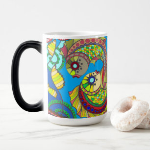 Mágica Taza de arte floral y peces coloridos